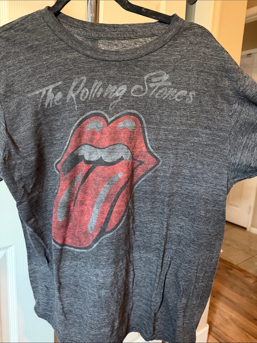 the Rolling Stones Gray Tee with Red Tongue Graphic